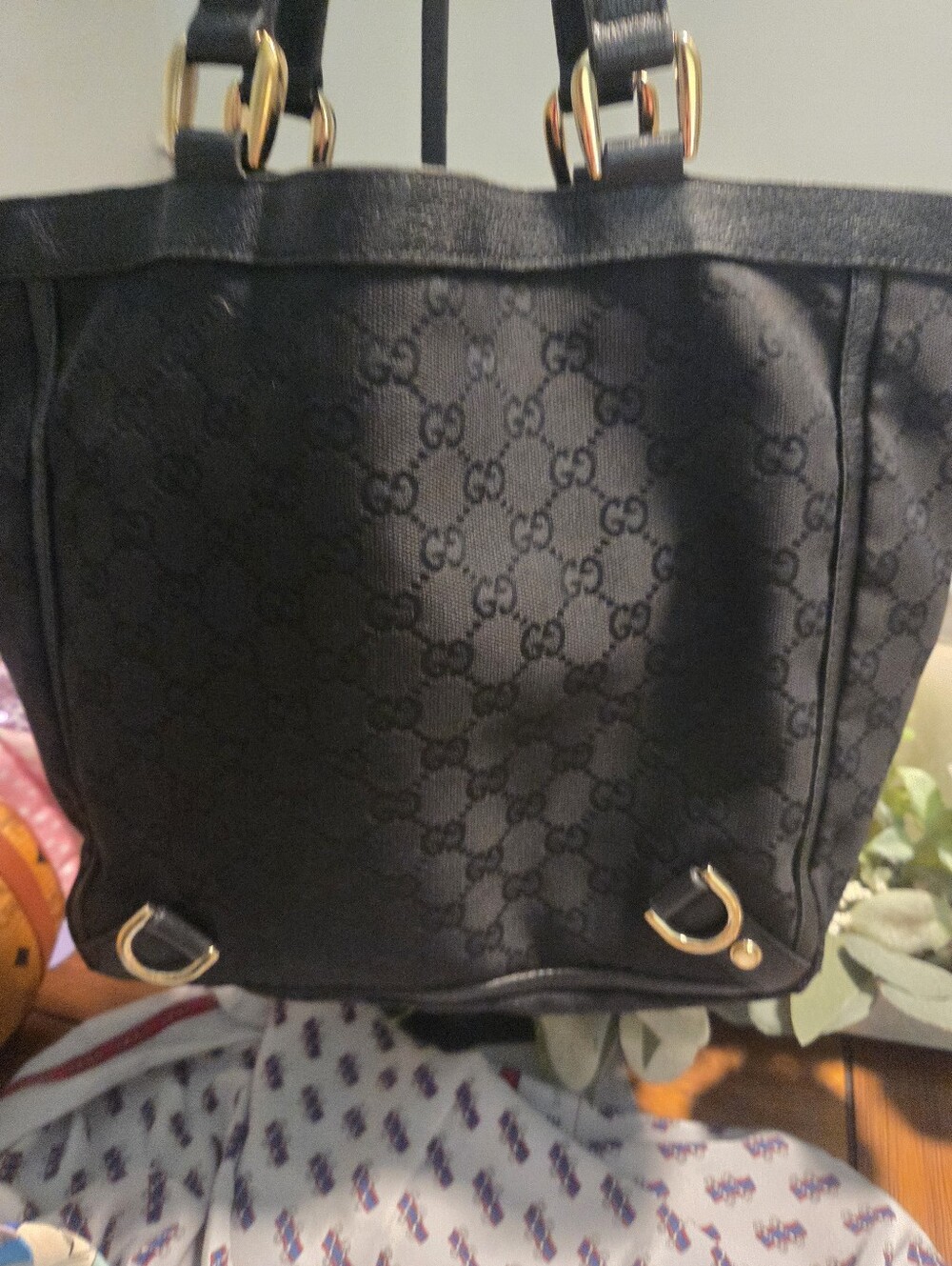 Gucci Black Monogram Tote Bag with Gold Hardware - Picture 12 of 16
